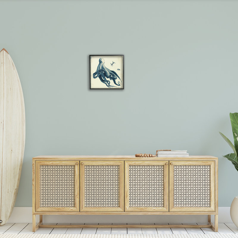 Pieuvre et créatures de la mer, estampe numérique encadrée de vil Mel, Giclée encadrée noir minuit, H 17 po x l 17 po
