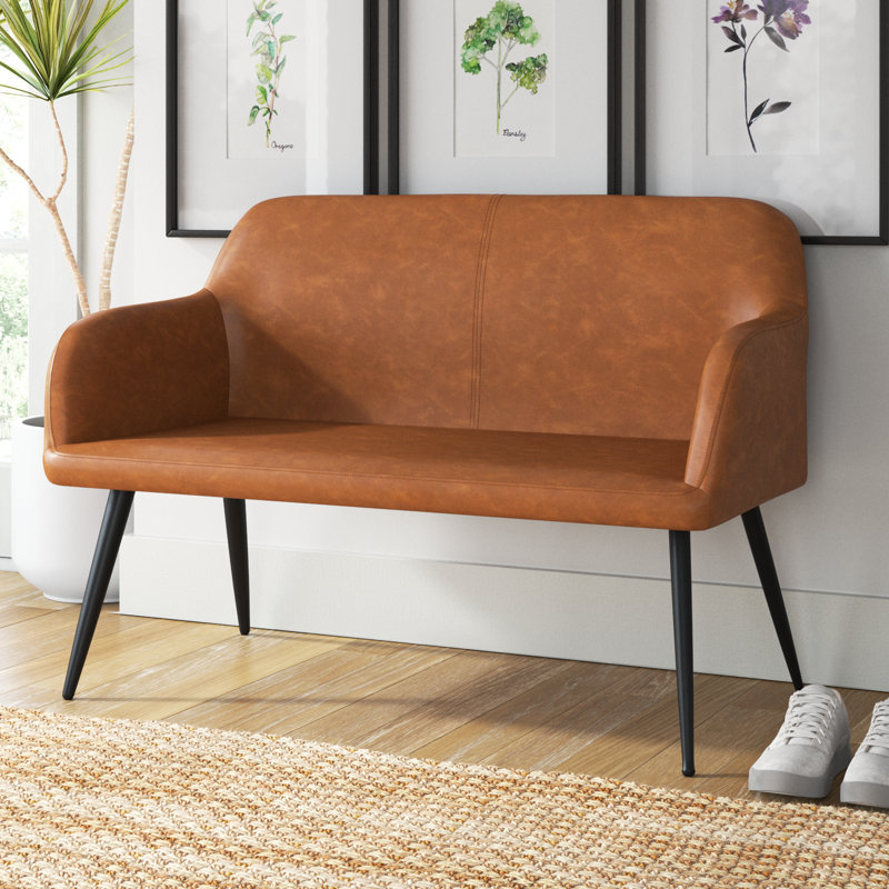Ankney Faux Leather Upholstered Bench, Camel, Black
