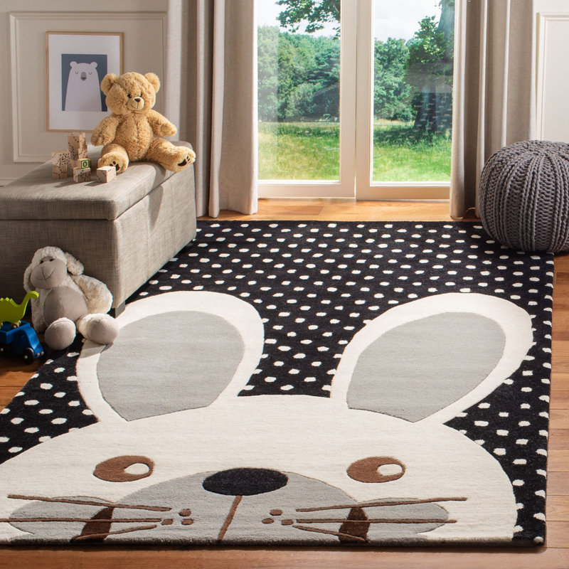 Cumby Kids Hand Tufted Wool Rug, Rectangle 5' x 8', Black/Ivory