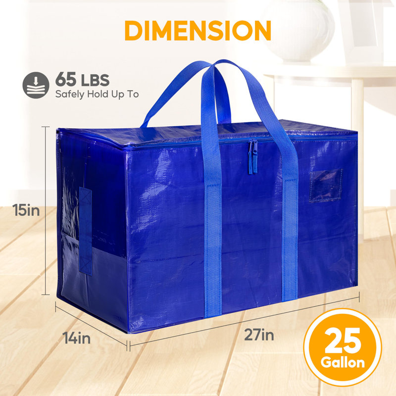 Large Moving Bags With Zippers & Handles, Moving Supplies With Lids, Heavy Duty Totes For Space Saving, 6 Pack, (Blue), Blue