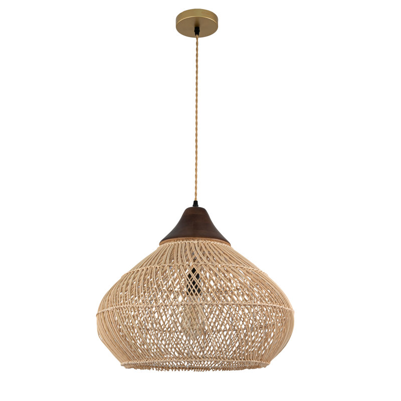Luminaire suspendu en bois rustique Derri, Laiton, Beige