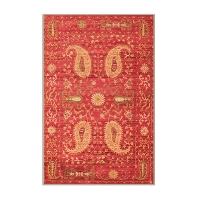 Tapis oriental en laine et polyester tissé à la machine de style oriental orange