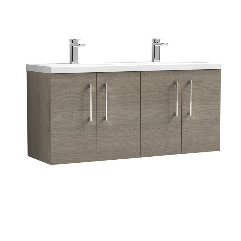 Arno 1205mm Double Bathroom Vanity with Integrated Vitreous China Basin, Solace Oak