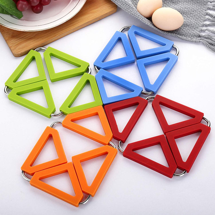 Silicone Trivet Mat Expandable Hot Pot Holder with Stainless Steel Frame for Home Kitchen Heat Resistant Insulated Hot Pads Coasters Table Dish Mat Ta