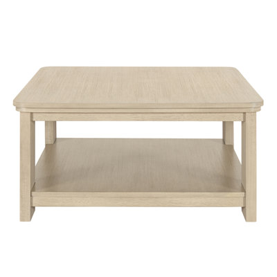 Square Coffee Table with 2-Tier Storage Shelf, Natural Wood Coffee Table for Living Room