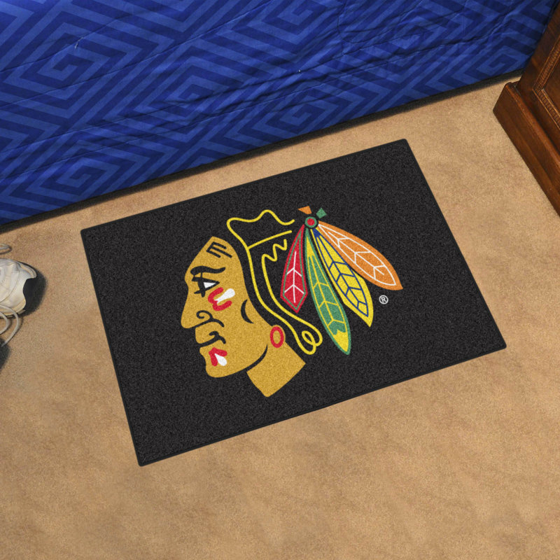 NHL Non-Slip Indoor Doormat, Chicago Blackhawks, Rectangle 1'8" x 2'6", Black