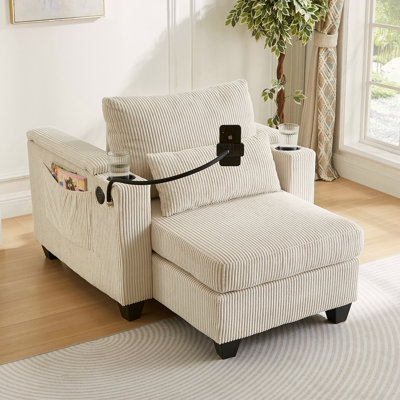 Chaise longue onvertible Canapé-lit 37,4 po Canapé-lit Canapé-lit en velours côtelé avec ports USB, deux porte-gobelets, un support pour téléphone et un grand espace de rangement pour le salon et la chambre à coucher