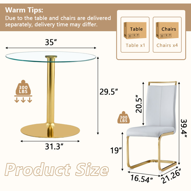 5 - Piece Pedestal Dining Set, 29.5"H x 35"L x 35"W, Dark Gray
