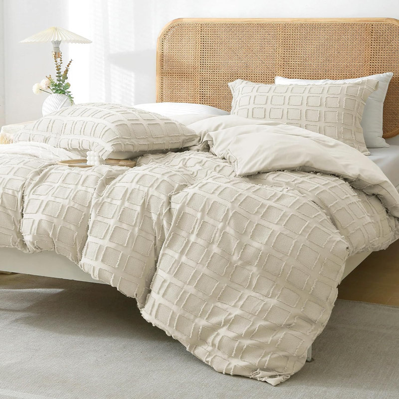 Ensemble de housse de couette en microfibre , Housse de couette simple + 1 taie décorative stan, Beige