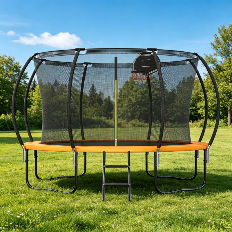 SENCHO GINSYTALIOR 12FT Outdoor Trampoline for Kids and Adults,800LBS Weight Capacity, with Basketball Hoop, Safety Enclosure, ASTM Approved