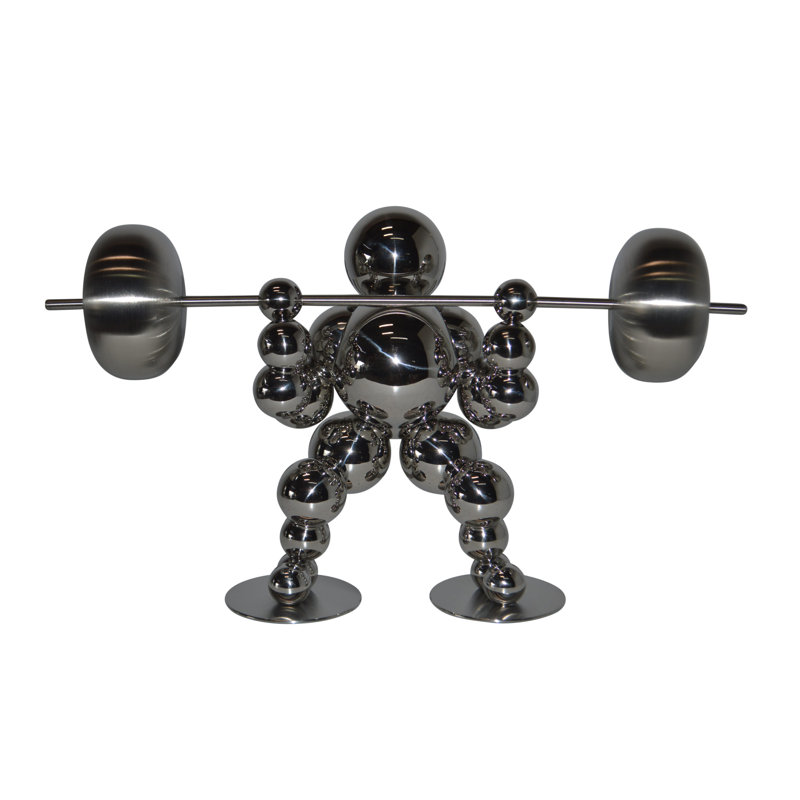 Statue chromée Amour haltérophile en position accroupie - Taille: L 20 po x l 7 po x H 12 po.