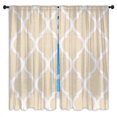 Rideau de fenêtre beige à motif treillis transparent et obscurcissant - 2 panneaux