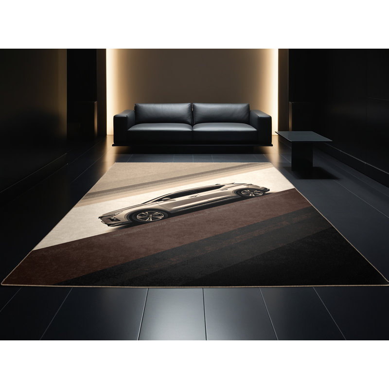 Soft Plush Edingworth Modern Hatchback Modern Area Rug in Gray – Beige Binding, 7x10