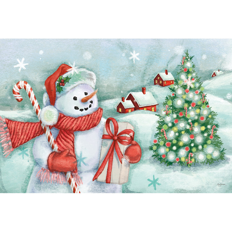 «Classic Snowmen I» par Mary Urban - peinture sur toile tendue, H 8 po x l 12 po, Imprimé avec cadre noir, Blanc