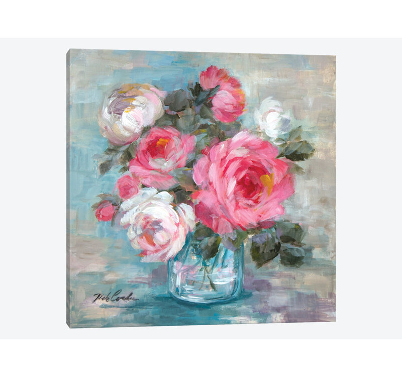 « summer roses ii », impression sur toile, H 12 po x l 12 po x P 1,5 po, Toile tendue, Pas de tapis