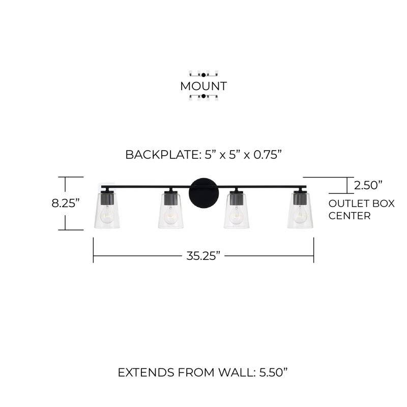 4 - Light Dimmable Vanity Light, Matte Black