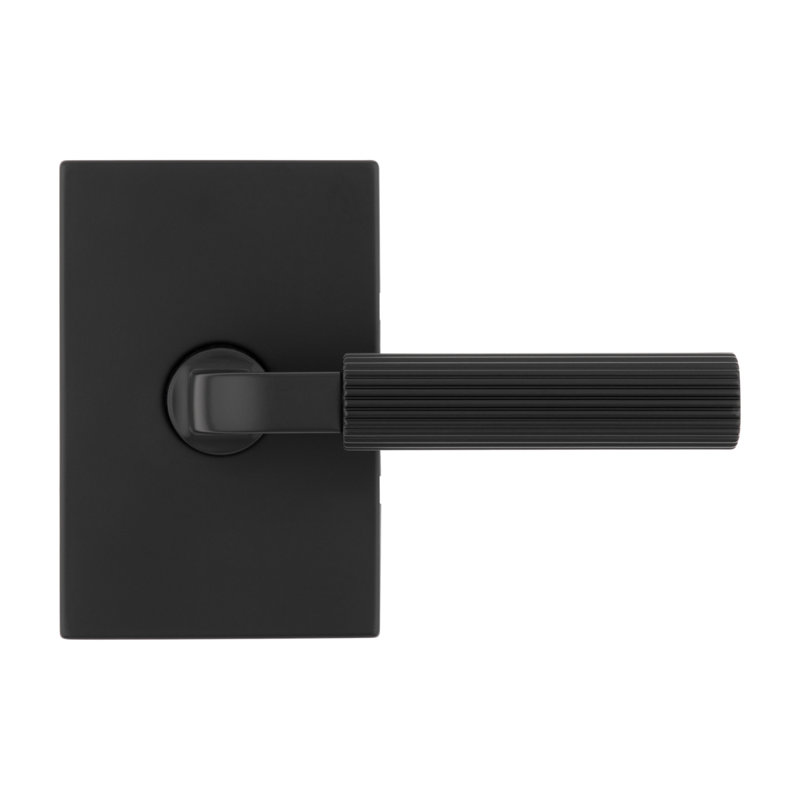 Mirada Reeded Hall/Closet Lever w/ Rectangular Rose, Matte Black