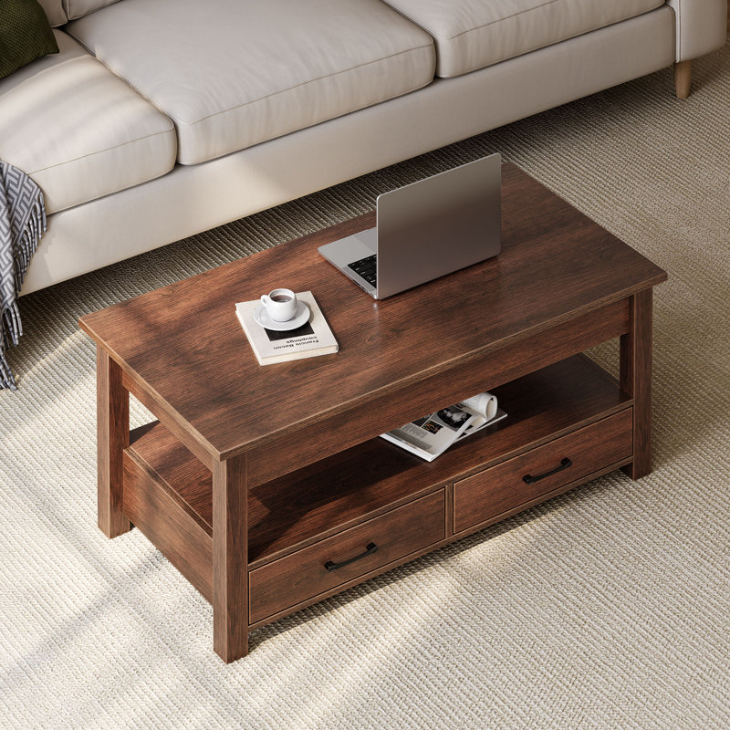 Table basse avec rangement, table basse à plateau relevable pour le salon, Espresso, H 18,2 po x l 39,4 po x P 19,7 po