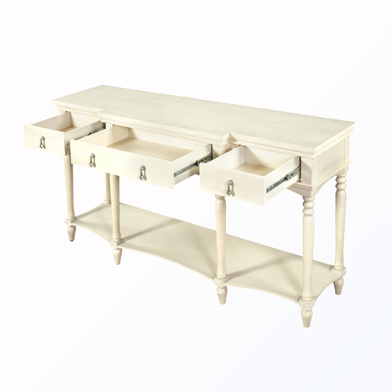 Console avec 3 tiroirs à fermeture en douceur et tablette inférieure, Blanc