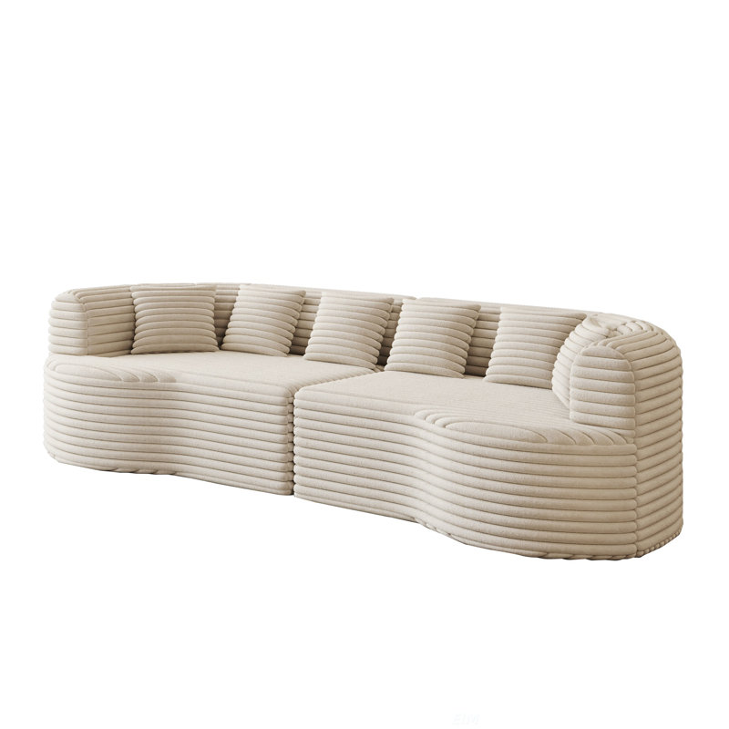 Curved Sectional Sofa, 106.3-Inch Oversized Modern Bone-Free Cloud Sofa With 6 Pillows Luxury Corduroy Four-Seater Memory Foam Sofa