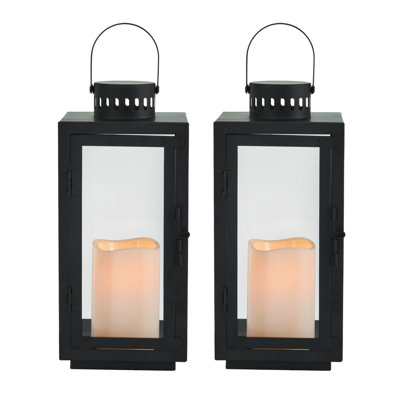 Lanterne moderne Elements avec bougie pilier à DEL, fête de mariage, 12 pouces, noir
