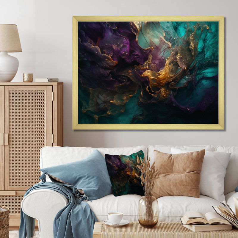 L'essence de la fluidité III sur toile, H 12 po x l 20 po x P 1 po, Encadrement doré