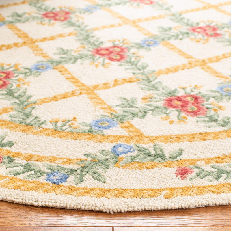 Tapis en laine crocheté à la main Kinchen, Rond 5 pi 6 po