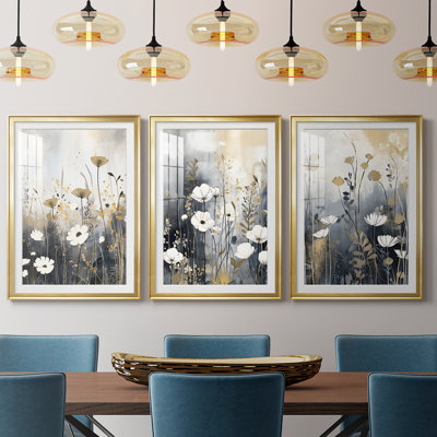 FLORAL Series CCCXCVIII  -Custom Framed  Premium Print W Matt - 3 Pieces