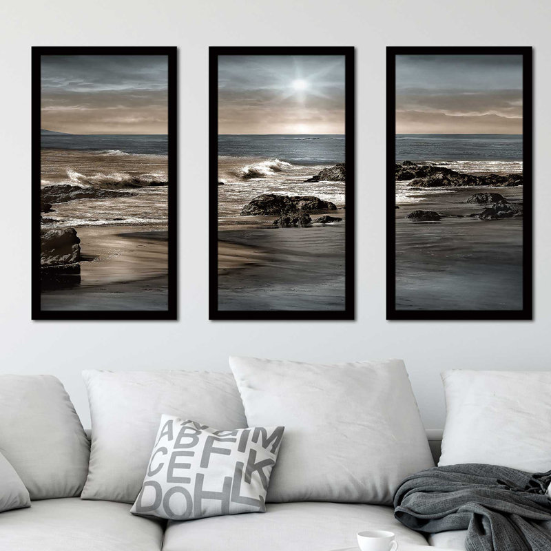 « Blue Sea Sunset II », reproduction de peinture à l'acrylique à multiples images, L 40,5 po x H 25,5 po x P 1 po