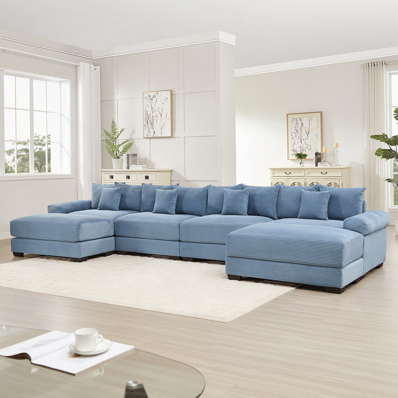 170"Oversized Cloud Modular U-Shape Sectional Couch,Premium Corduroy Fabric With Chaise Deep Seat Wide Armrests,8 Throw Pillows Good Resilience Cushion,Easy Assembly, For Living Rooms Studies,Blue