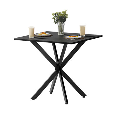 Rustic Square Side Table, 31.5"×31.5"×29.5", Matte Black, X-frame Metal Legs & Wood Grain Tabletop, Industrial Accent End Table For Living Room/bedroom/home Office