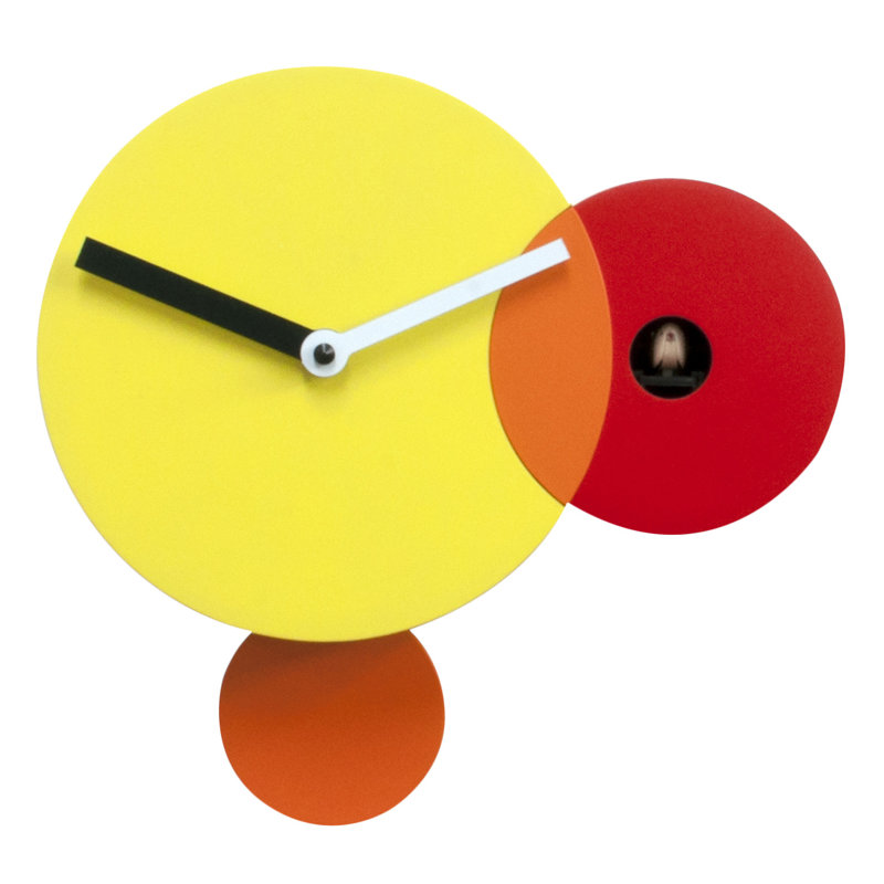 Keyone Wood Wall Clock, Yellow and red