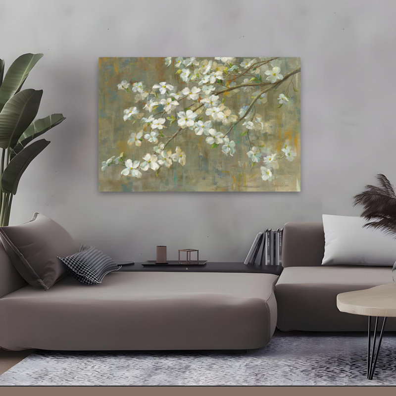 Fleurs et branches de cornouiller au printemps, H 32 po x l 48 po