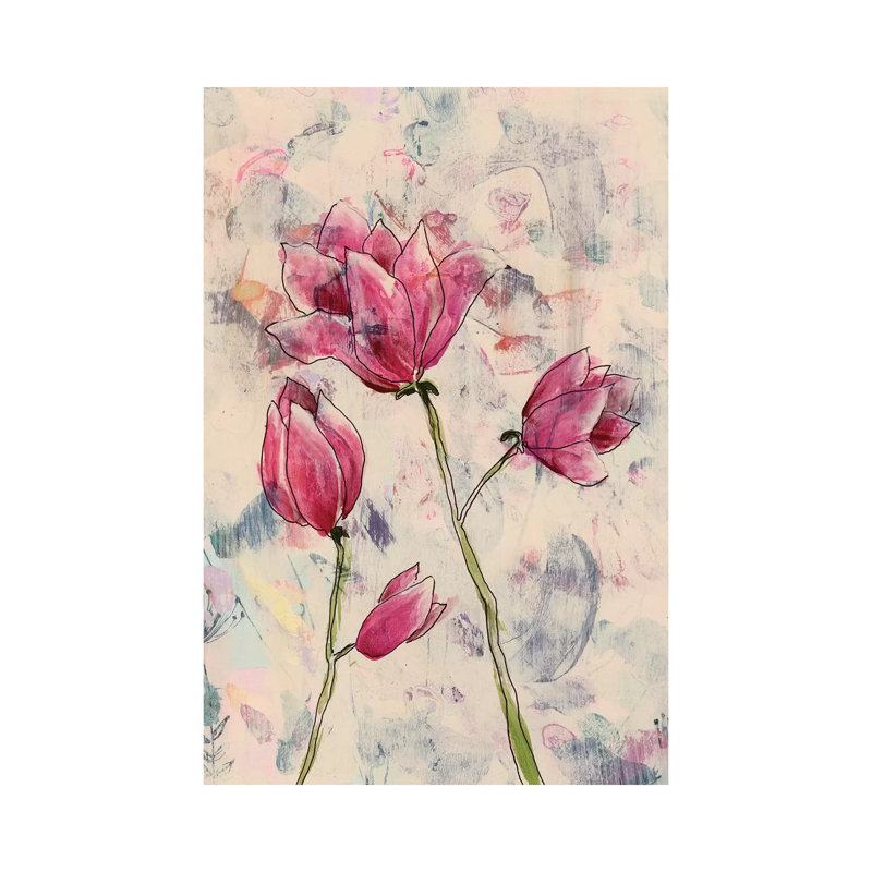 «Rosa Blume I» par Regina Moore - peinture sur toile tendue, H 40 po x l 26 po x P 1,5 po