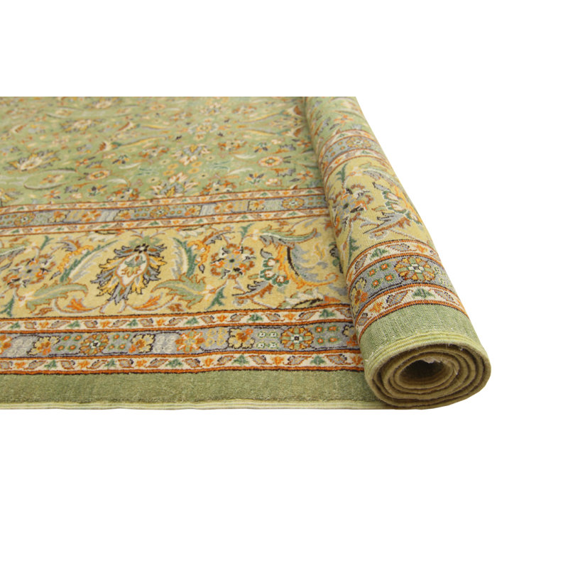 Tapis unique en laine noué à la main vert / jaune 9 pi 2 po x 12 pi 2 po Carlotta