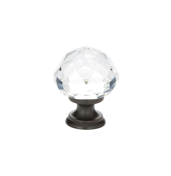 Crystal Round Knob, Flat Black, 1.25"