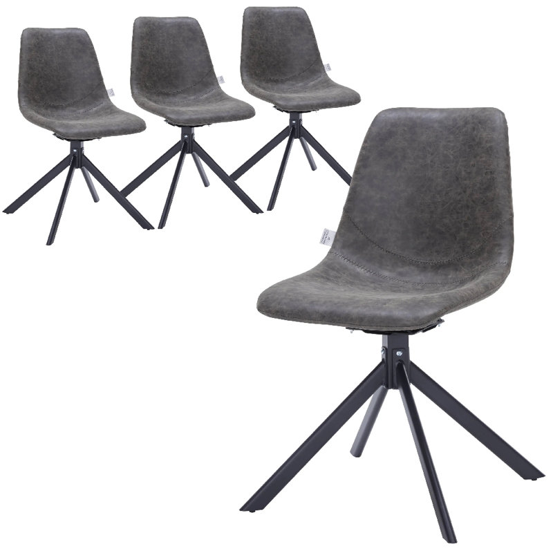 Matthew Leather Dining Side Chair With 360-Degree Swivel And Powder-Coated Iron Legs Matthew Collection, Green, 4