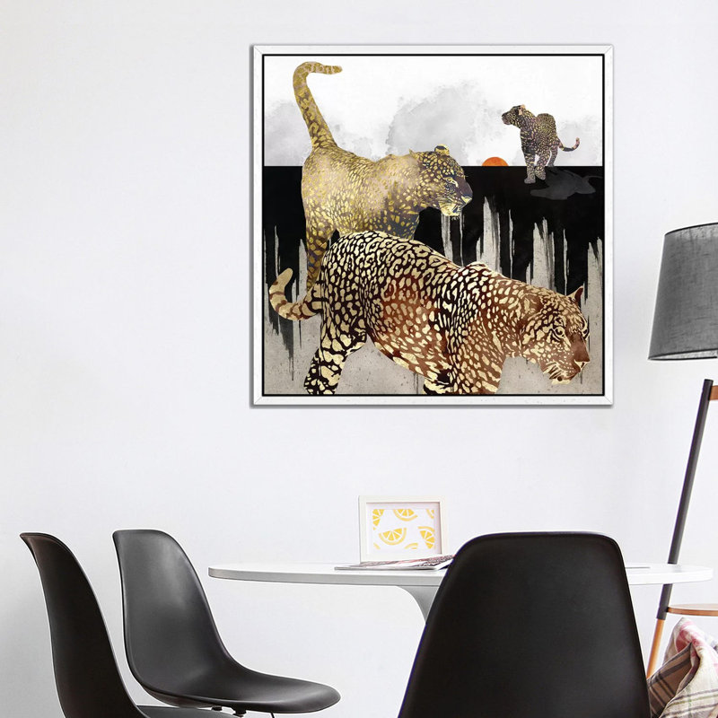 Minimal Leopards - Print on Canvas, White Framed, 93.98 cm H x 93.98 cm W
