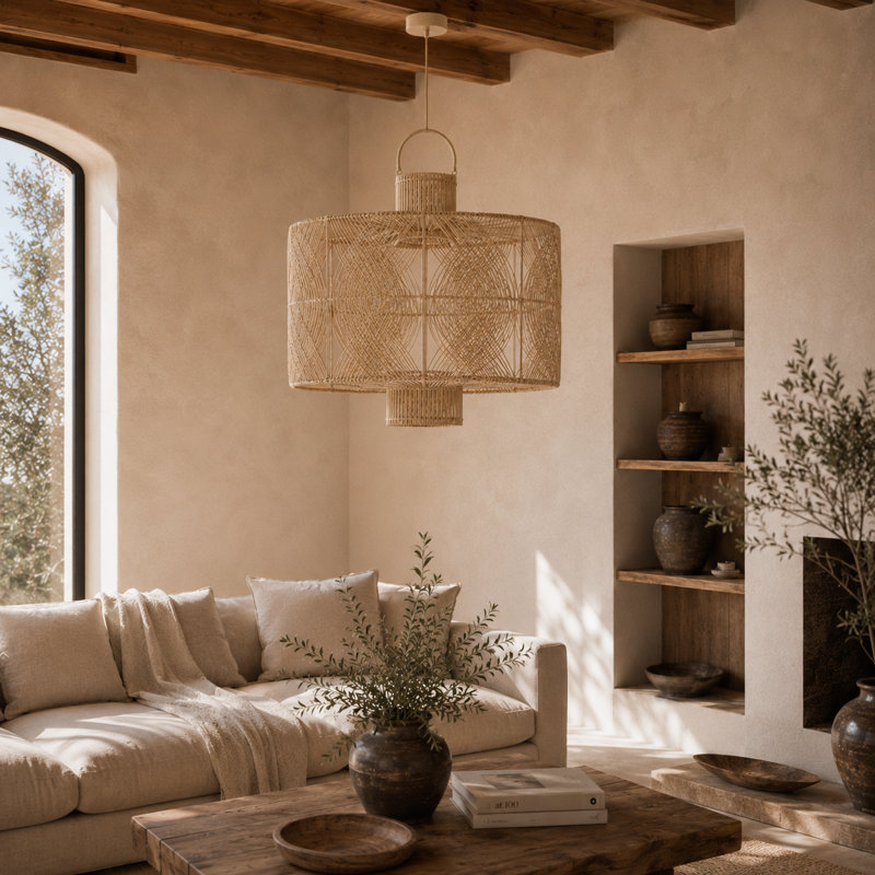 19.7 in. H Rattan Tiered Pendant Shade