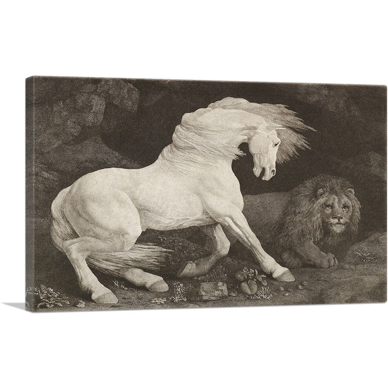 «A Horse Affrighted at a Lion 1788» par George Stubbs, reproduction d'art sur toile tendue, H 18 po x l 26 po x P 0,75 po
