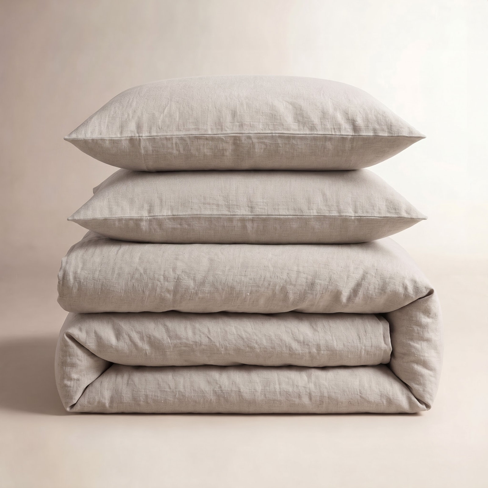 French Linen Duvet Cover Set, Queen Duvet Cover + 2 Standard Pillow Shams, Putty Heather