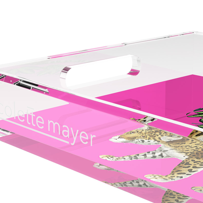 Leopard Seeing Double Acrylic Rectangle Decorative Tray , 12.5"W x 7.75"D x 2"H, Hot Pink