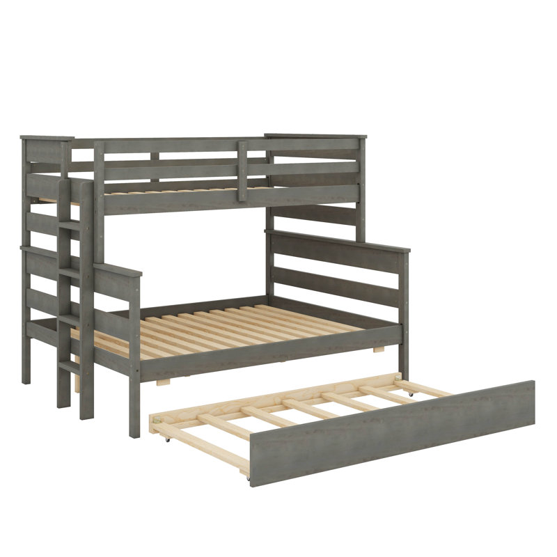 Wooden Twin Over Full Bunk Bed With A Pull-Out  Bed, Gray