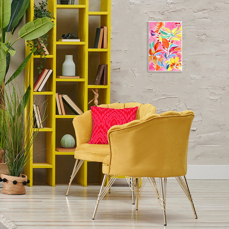 "Whimsical Leaves on Pink", art mural par Victoria Barnes, H 15 po x l 10 po