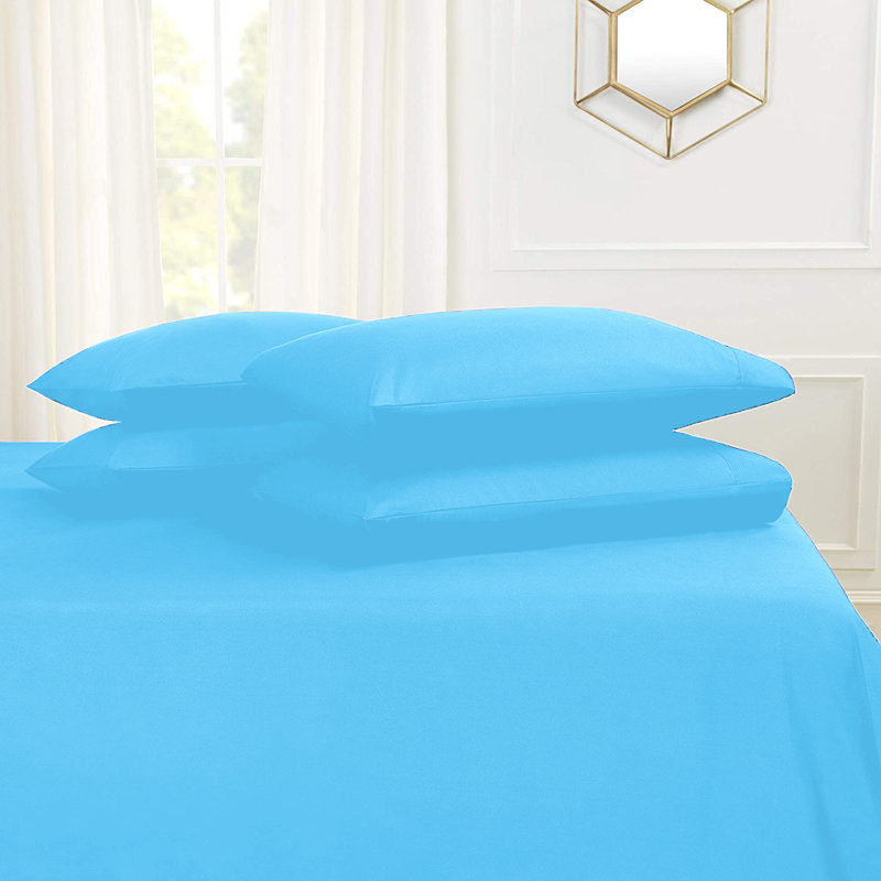 Microfiber Flatweave Sheet Set, Queen Sheet Set + 1 Fitted Sheet + 4 Pillowcases, Sky Blue