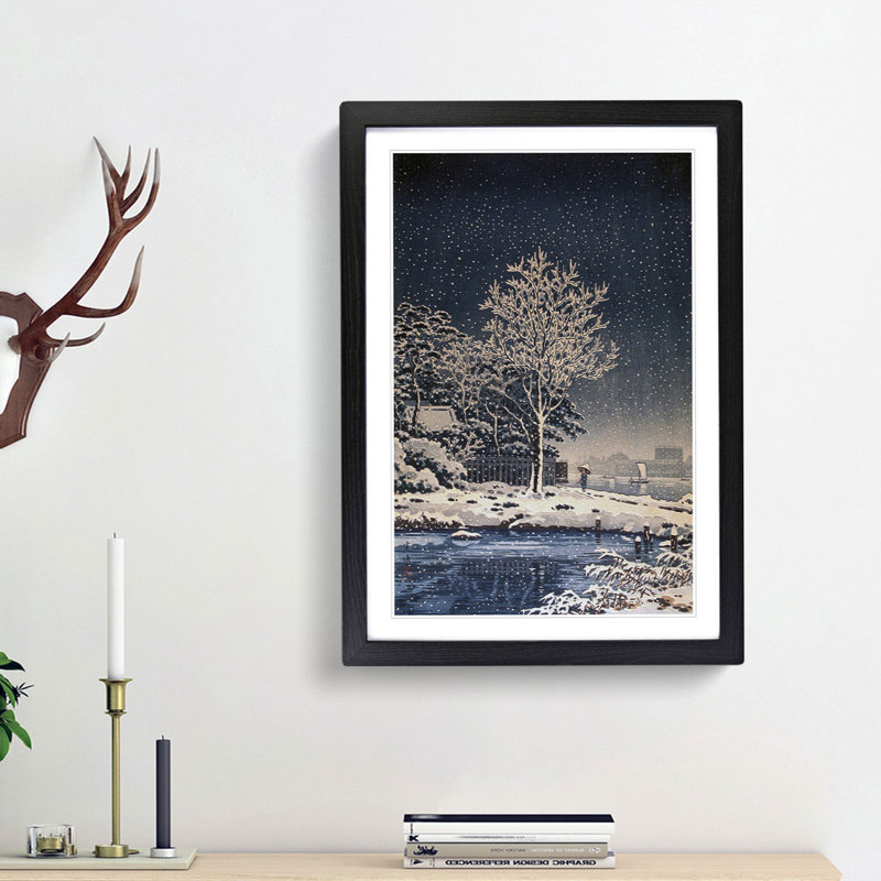 Suijin Woods in the Snow by Tsuchiya Koitsu - Framed Print, 36cm H x 27cm W x 2cm D, Black Framed