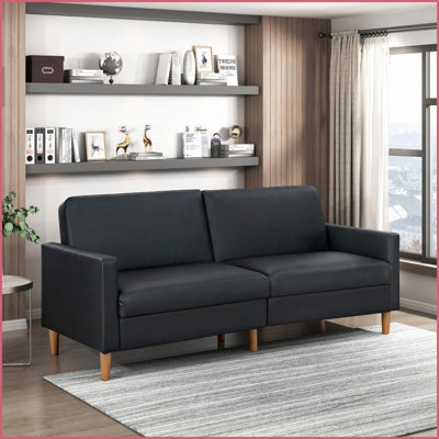 Canapé-lit convertible moderne en similicuir noir - Mobilier de salon 79 po avec structure en contreplaqué durable | Noir | Similicuir | Contreplaqué
