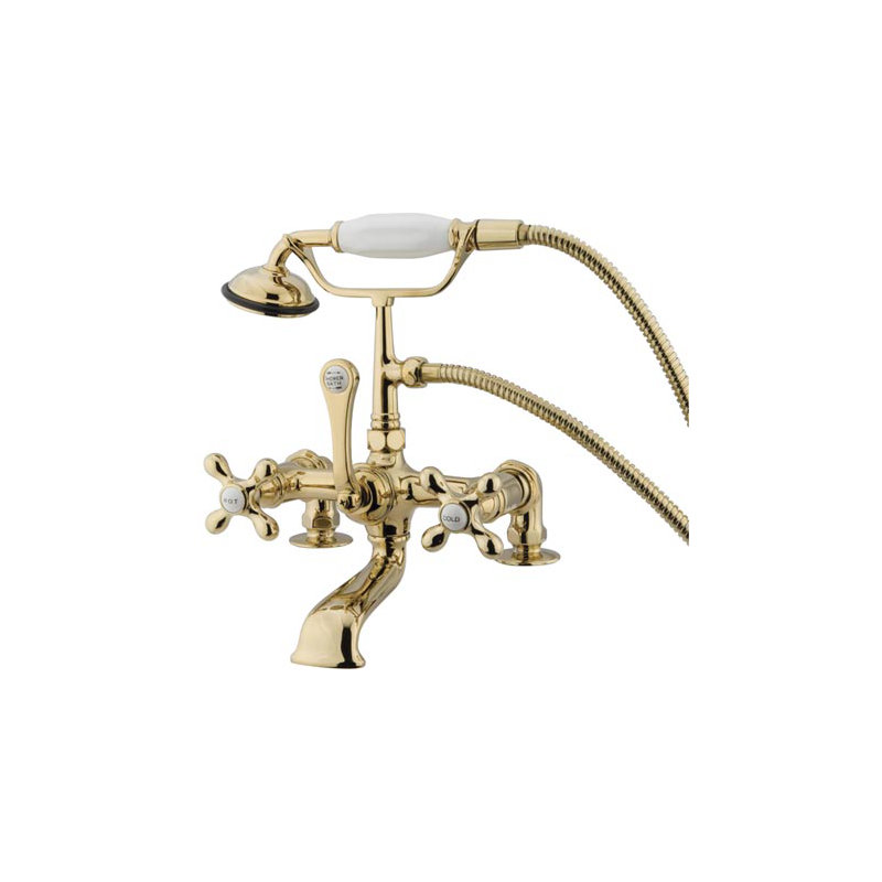 Hot Springs Triple Handle Deck Mounted Clawfoot Tub Faucet with Handshower, Polished Brass