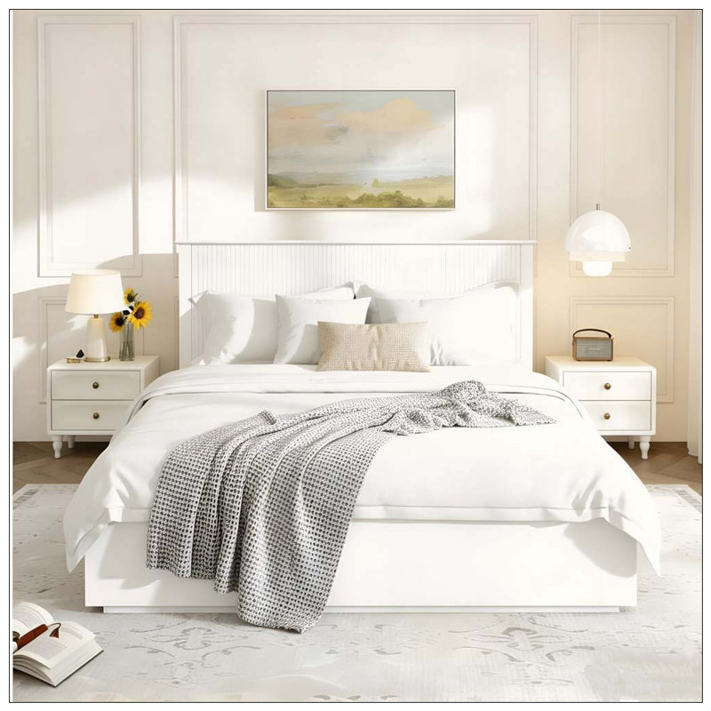 Solid Wood Bed Frame, Queen, White