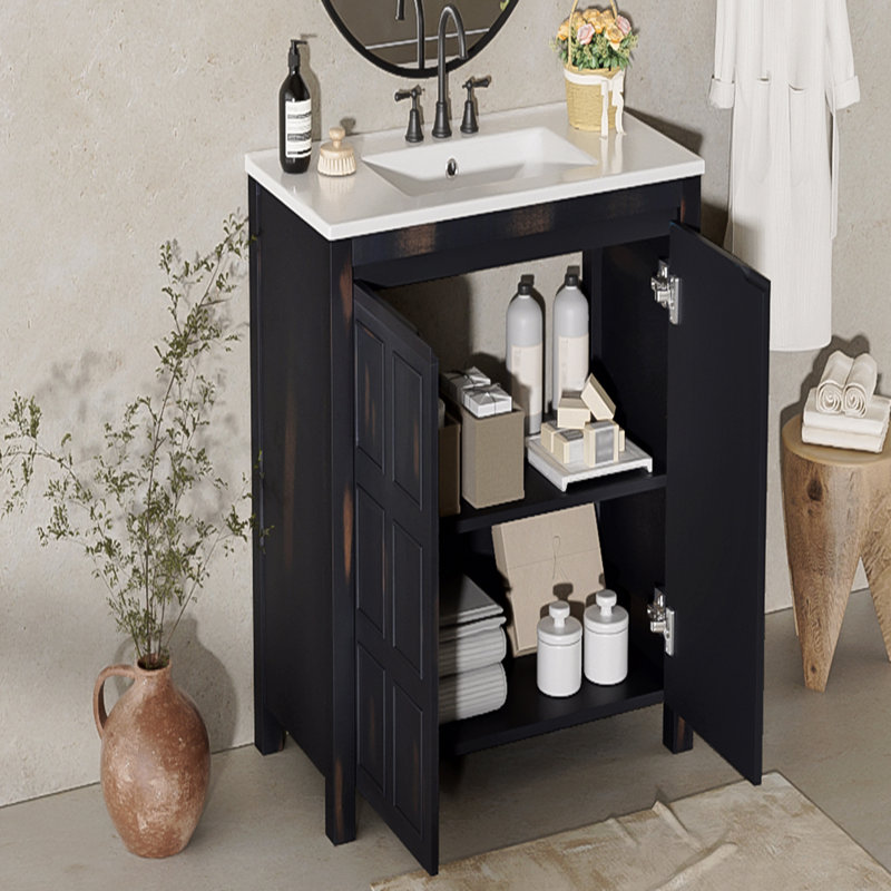 Organisateur de meuble-lavabo avec lavabo en céramique, Noir